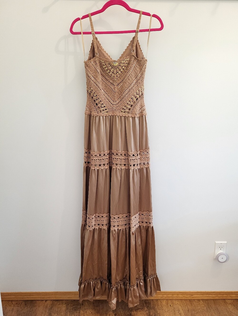 NWT Silk BCBG Maxazaria Boho Crochet Maxi Sequin Embellished Dress - Picture 8 of 16